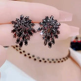 Black Zirconia Flower Earrings